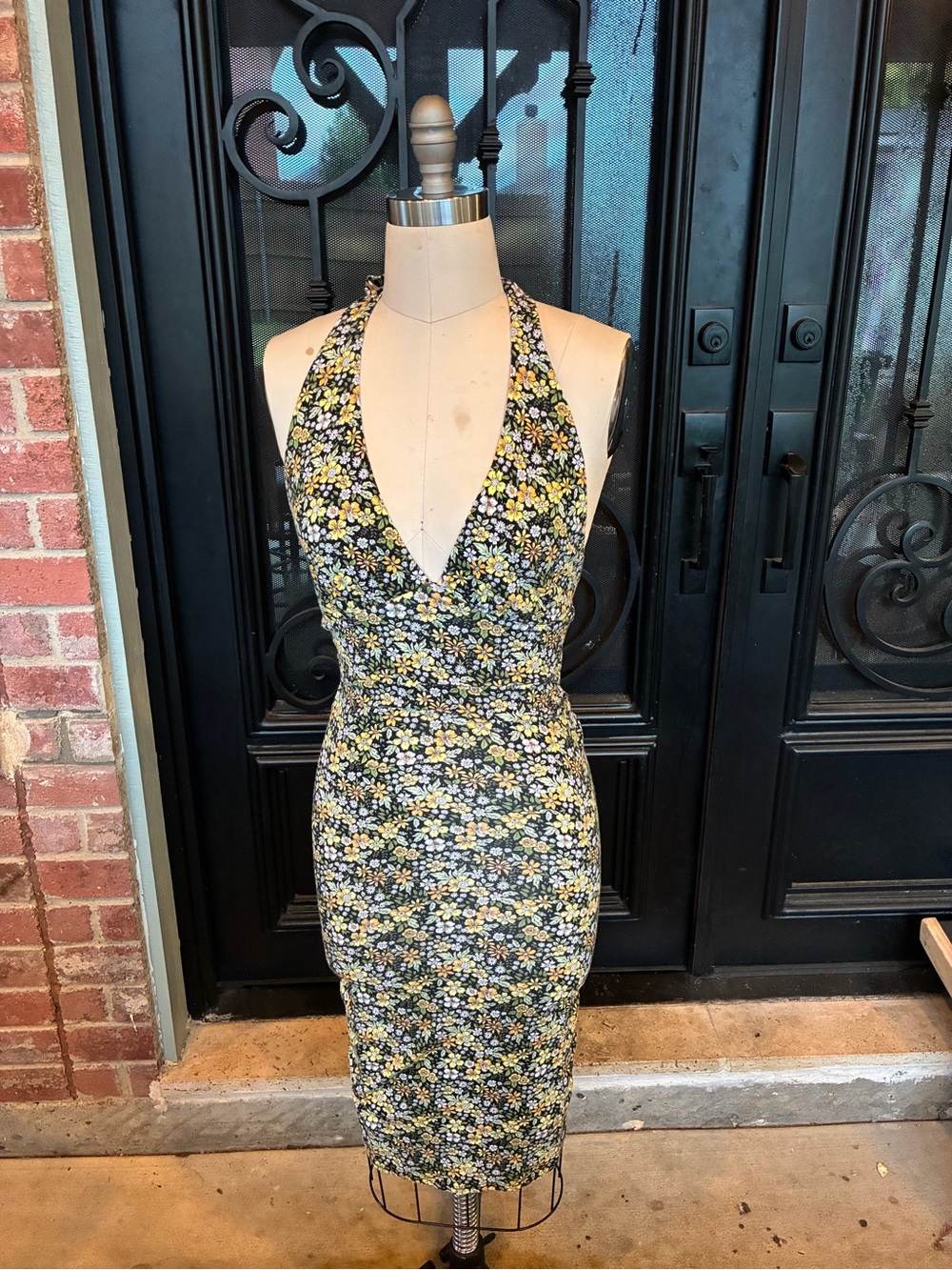 Forever 21 Black Strapless Floral Bodycon Dress with Yellow and White Blossoms